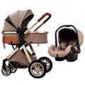 Baby Stroller for Newborn, 3 in 1 Baby Carriage Stroller Upgraded Infant Single Bassinet Seat Toddler Pram Stroller Luxury Pushchair with Rain Cover, Footmuff, Mosquito Net (Color : Khaki)