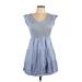 Zesica Casual Dress - Mini V Neck Sleeveless: Blue Print Dresses - Women's Size Small