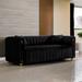 Black Vertical Channel Tufted Sofa Plush Velvet Fabric Deep Seat Sofa