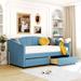 Upholstered Elegant Daybed w/2 Drawers, Twin Size Sofa Bed, Wood Slat Support Daybed for Family, Teens,No Box Spring Needed,Blue