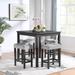 Modern Rustic 5 Pieces Dining Table Set with Counter Height Table and 4 Upholstered Stools Chairs for Kitchen Dining Room