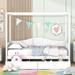 Modern Design Twin Size Wooden Canopy Day Bed with 2 Drawers, Space-Saving 4-Poster Beds for Kids Boys Girls Teens, White