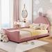 Upholstered Twin Daybed Frame for Kids, Velvet Platform Bed with Carton Ears Shaped Headboard, Wood Sofa Bed for Girls Boys