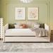 Twin Size Upholstered Daybed Sofa Bed w/Trundle Bed & Wood Slat, Beige