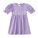 JPLZi Girls Summer Ruffle Hem Dress Solid Color Small Short Sleeves Round Neck Mid Length Loose Casual Dress