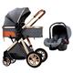 3 in 1 Baby Stroller Carriage for Newborn and Toddler, Adjustable High View Convertible Baby Pram Strollers Infant Pushchair Reversible Bassinet with Rain Cover, Mosquito Net (Color : Gray A)