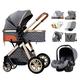 Baby Stroller Carriage for Newborn & Toddler, 3 in 1 Adjustable High View Baby Pram Stroller Infant Pushchair Bassinett with Rain Cover Mosquito Net, Ideal for 0-36 Months (Color : Gray A)