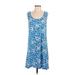 Draper James Casual Dress - Shift Scoop Neck Sleeveless: Blue Floral Dresses - Women's Size Small