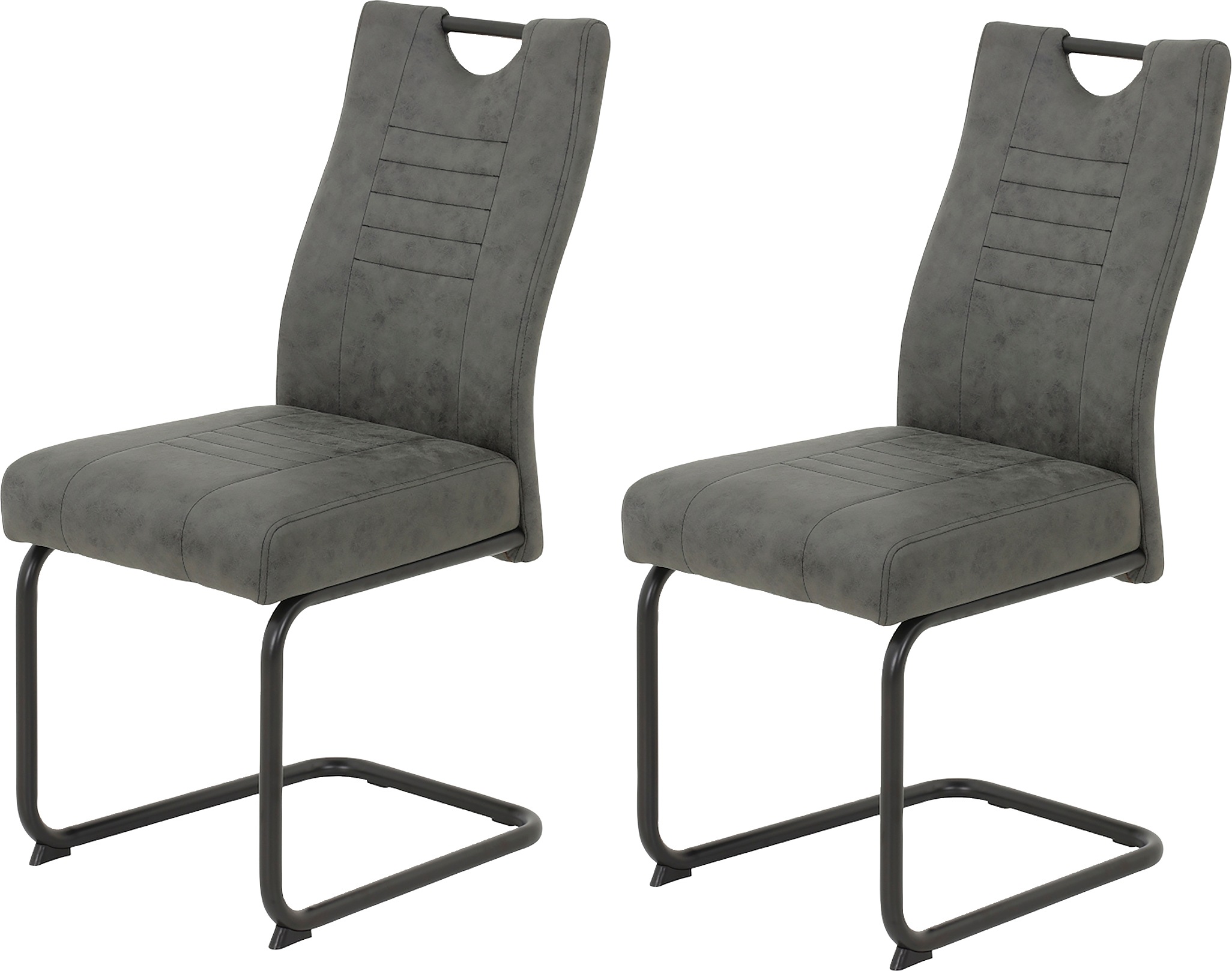 Freischwinger HELA "JUPITER", grau (anthrazit, schwarz), 2 Stk., Microfaser, Stühle, Freischwinger, Federkern und Griff, 140 Kg Belastbarkeit, 2er und 4er Set