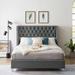 Grey Queen Size bed with Button designed Headboard