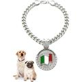 Icemond Rhinestone Studded Italy Flag Pendant 18 /26 Cuban Chain Fashion Costume Jewelry Necklace for Dogs in Gold or Rhodium Tone