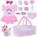 RSG 8 Pcs Reborn Baby Doll Clothes Reborn Baby Doll Accessories Pink Set with Bassinet for 17-22 Inch Baby Doll Suitable for Infant Dolls Baby Girls