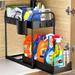 Under Sink Organizers and Storage Bathroom Organizer 2 Tier Under Sliding Kicthen Cabinet Basket Organizer with Hooks Hanging Cup Dividers Handles Under Sink Shelf Organizer Black