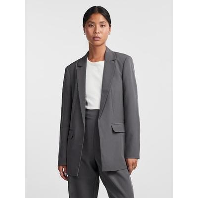 Longblazer PIECES "PCBOSELLA LS LOOSE BLAZER NOOS", Damen, Gr. XL (42), grau (magnet), Web, Obermaterial: 88% Polyester, 12% Elasthan, unifarben, casual, Basic, tiefer V-Ausschnitt, Langarm, Blazer, in leichter Oversize Form Image