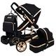 3 in 1 Baby Carriage Stroller for Newborn, Foldable Baby Stroller High View Pram Pushchair Seat and Strollers Combo Shock Absorption Springs with Mommy Bag and Foot Cover