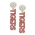 Women's CANVAS Style Clemson Tigers Pearl Cluster Outline Enamel Drop Earrings