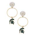 Women's CANVAS Style Michigan State Spartans Pearl Cluster Enamel Hoop Earrings