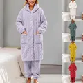 Ensemble de pyjama flou à manches longues pour femmes peignoir et pantalon longs vêtements de nuit