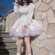 Mini robe Lolita à manches longues pour salle de bain col carré patchwork de dentelle bandage
