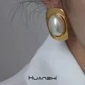 HUANZBottles-Boucles d'oreilles carrées en métal vintage pour femmes bijoux exagérés perle