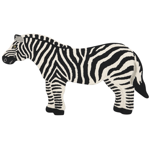 Teppich Schwarz und Weiß Wolle Tiermotiv 100 x 160 cm Zebra Design Handgetuftet Modern Kurzhaar Kinderzimmer Schlafzimmer Deko Accessoires