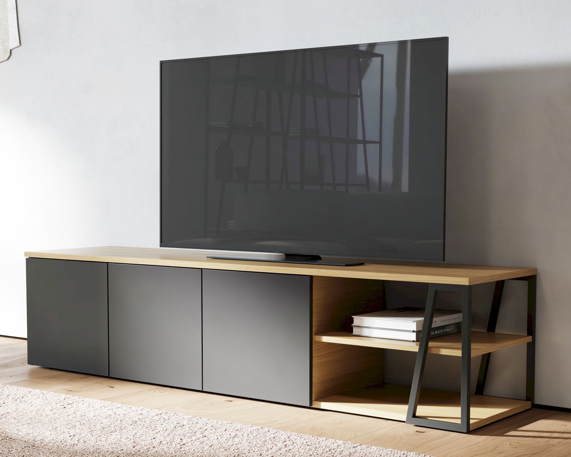 TemaHome »Albi« Lowboard Schwarz mit Eiche 190x45x45 cm