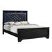 Vini King Bed, LED Headboard, Midnight Blue Faux Leather Upholstery, Black