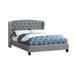 Jimi Full Bed, Upholstered Tufted Wingback Headboard, Soft Gray Polyester