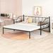 Twin Size Metal Daybed with Trundle and Slat Support, Sofa Bed Frame for Bedroom Living Room, No Spring Box Need, Black