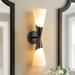 2-Light Black Metal Dual Cone-Shape Frosted Horn Glass Wall Sconces - 4.7 in. W x 18.8 in. H x 6.1 in. D