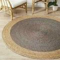 Hand Braided Round Rugs Farmhouse Rugs for Living Area Rug for Bedroom Kitchen Living Room Indoor Outdoor Rug Carpet 8 Square Feet (96x96 Inch) (Grey+Beige Border)
