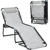 Jiarui Lounge Chairs for Outside Folding Chaise Lounge W/Removable Headrest & 4 Adjustable Positions Outdoor Recline Chair for Camping Patio Pool Deck Portable Sunbathing Beach Chair (1 Grey)