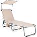 Jiarui Outdoor Folding Chaise Lounge Portable Reclining Chair with 5 Adjustable Positions 360Â°Rotatable Canopy Shade Side Pocket Patio Lounge Chair for Beach Lawn Sunbathing Chair (1 Beige)