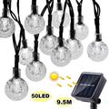 9.5M 50LED Outdoor String Lights Solar Powered Patio Lights Outside Hanging Globe Garden Easter Decorative Camping Bubble Lights Night Light LED Party Holiday Lights Lamp - (White)