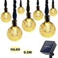 9.5M 50LED Outdoor String Lights Solar Powered Patio Lights Outside Hanging Globe Garden Easter Decorative Camping Bubble Lights Night Light LED Party Holiday Lights Lamp - White