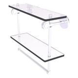Clearview Collection Double Glass Vanity Shelf with Integrated Towel Bar with Smooth Accents - Satin Chrome / 16 Inch