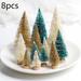 8 PCS Artificial Mini Christmas Trees Mini Pine Tree Sisal Trees Miniature with Snow Wood Base Ornaments for Christmas Table Top Decor Winter Crafts Gold