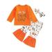 Toddler Kids Boys Girls Outfits Pumpkin Letters Prints Long Sleeves Top Pants Hairband 3pcs Set Outfits 3-4T