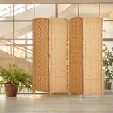 Room Divider 4-Panel Room Partition Foldable Freestanding Room Dividers 6 ft Office Partition Walls Wood Divider Folding Portable Privacy Screenï¼ŒLight Beige