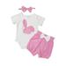 Mikrdoo Newborn Baby Girls Summer Clothes 0 Months Baby Girls Rabbit Print Short Sleeve 3 Months Baby Girls Romper Elastic Shorts Headband 3Pcs Outfits White