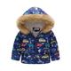 Girls Heavy Winter Coats Winter Hooded Prints Outwear Zipper Windproof Warm Thick Girls Denim Jackets Dark Blue 130