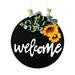 Welcome Sign for Front Door Front Porch Doorplate Wreath Wooden Round Hanging Welcome Banner with Artificial Green Plants Wreath for Home Decoration