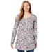 Plus Size Women's Perfect Printed Long-Sleeve Henley Tee by Woman Within in Heather Grey Red Pretty Floral (Size M) Polo Shirt