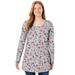 Plus Size Women's Perfect Printed Long-Sleeve Henley Tee by Woman Within in Heather Grey Red Pretty Floral (Size 3X) Polo Shirt