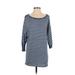 Catherine Malandrino Casual Dress - Shift Boatneck 3/4 sleeves: Blue Print Dresses - Women's Size Small