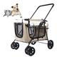 Pet Travel Stroller Dog Cat Pushchair Pram Jogger Buggy W/Locking Zippers Plush Nap Pillow Interior Room Airy Windows Sunroof Reduces Anxiety,Gray