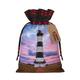 10pcs Christmas Gift Bags Beauty Lighthouse Drawstring Gift Bags for Christmas Xmas Present Wrapping Pouch, Holiday Birthday Party