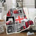 Girls Big Ben Sherpa Blanket for Couch Sofa Red Gray London UK Theme Fleece Blanket Famous Telephone Booth Plush Throw Blanket Retro England Bus Fuzzy Blanket Room Decor Double 60"x79"