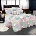 3 PCS Patchwork Bedspread Quilted Bed Throw Single Double King Size Bedding Set (Blossom, Double Bedspread Set)