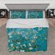 Wewoo Home Van Gogh Almond Blossom Quilt Set Bedding Queen Comforter Covers Aesthetic Aqua Blue Duvet Cover 3 Piece Set for Kids Bedroom Single XL
